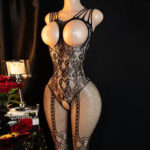 Plus Size Women Sheer Mesh Bodysuit Outfit | Transparent Full Body Net Jumpsuit with Fishnet Stockings Lingerie Combo - Image 3