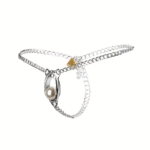 Metal Chastity Underwear Belt with Pearl Decor for Women Intimate Private Wear - Image 3