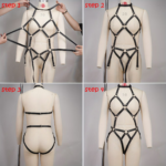 Gothic PU Halter Bodysuit with Thigh Straps Rivet Punk Cage Lingerie Sexy Role Play Outfit - Image 3