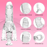 Transparent Crystal Dinosaur Shape Dildo Toy with Powerful Suction Cup, Thick Realistic Personal Massager for G-Spot & Anal Hands-Free Play for Men Women - Image 2