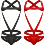 2Pcs Men Elastic Strappy Body Harness Set See Through Brief Thong Underwear - Image 9