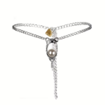 Metal Chastity Underwear Belt with Pearl Decor for Women Intimate Private Wear