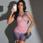 Pink Bow Halter Fishnet Bodysuit Cute Hollow Out Mesh Lingerie for Women - Image 6