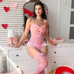 Pink Bow Decor Hollow Fishnet Bodysuit Cute See Through Intimate Lingerie for Women - Image 7