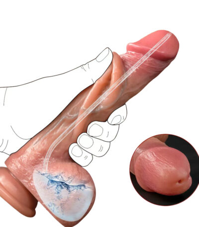 Flesh-toned 8.46 inch realistic silicone massager featuring a distinct curved shaft with vein textures and a powerful flared suction cup base for hands-free wellness.