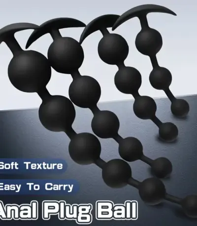 Four size options black silicone pullable anal beads toy with flared safety base for couples use