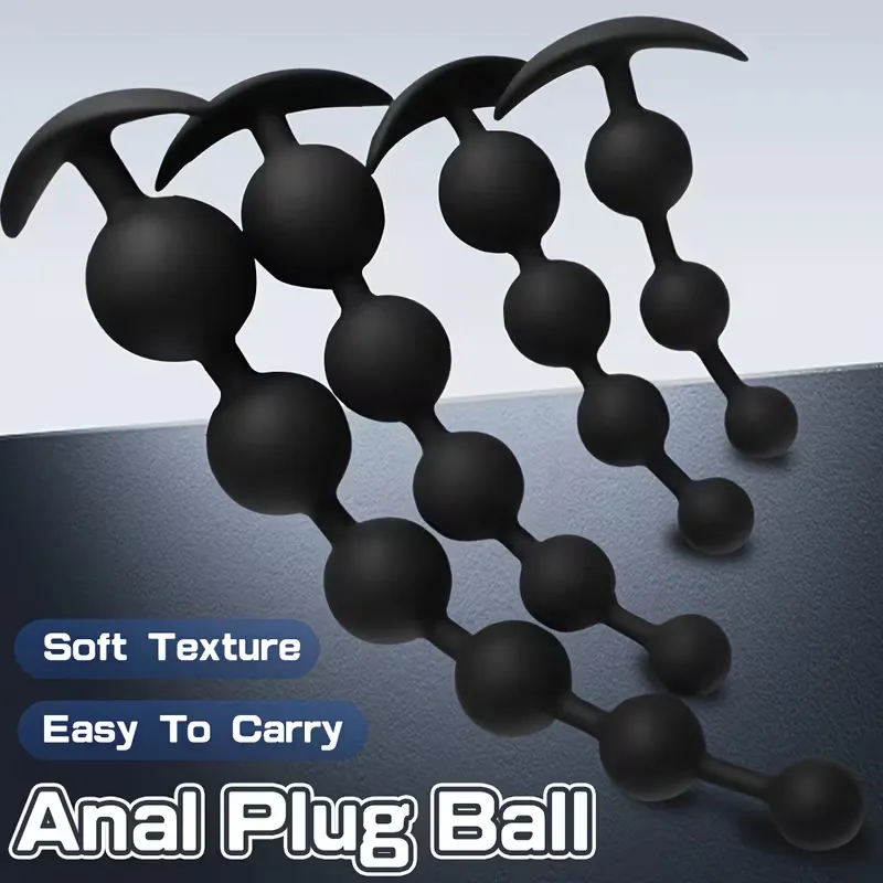 Four size options black silicone pullable anal beads toy with flared safety base for couples use