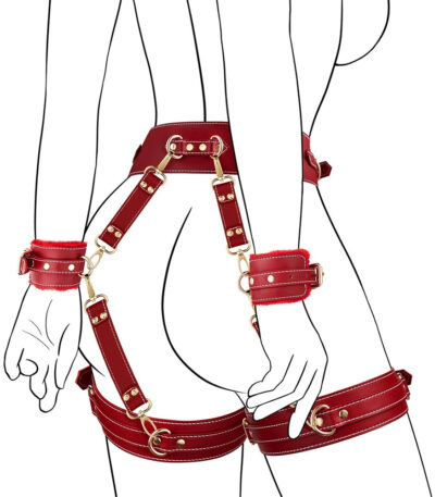 UTIMI 6-in-1 black adjustable cotton bondage set with handcuffs and thigh cuffs for couples role play.