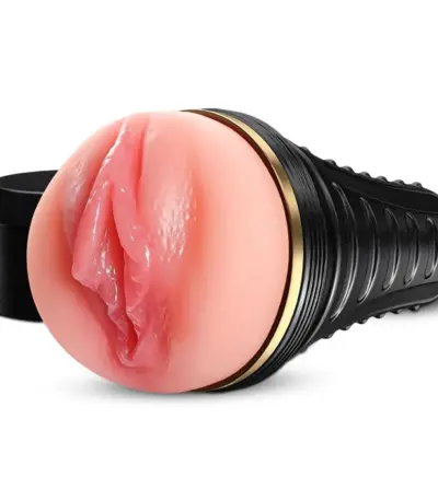Black flashlight shaped Kingdemer 7.5 inch textured male intimate massager with detachable soft inner sleeve for private solo use