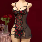 Lip Lace Deep V Chemise with Heart Buckle - Image 2