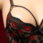 Lip Lace Deep V Chemise with Heart Buckle - Image 3