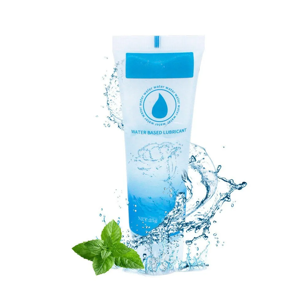 Blue gradient 25g mint water-based lubricant tube with fresh mint leaves and clear water splash decoration