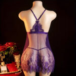 Purple Lace Babydoll Lingerie with Bow & Panty - Image 4