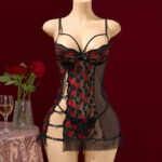 Lip Lace Deep V Chemise with Heart Buckle