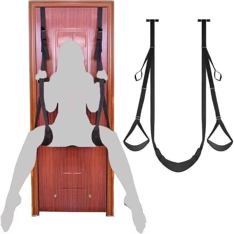 Over The Door Intimate Swing with Adjustable Straps & Padded Seat for Couple Bedroom Play Black padded over-door intimate swing with adjustable nylon straps and leg supports for couple indoor use