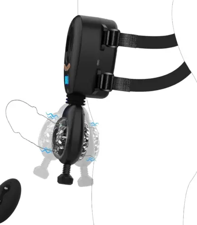 Hands-free wearable auto male stroker with adjustable belt, LCD control panel and soft 3D textured silicone inner sleeve for private use