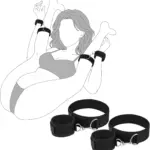Black adjustable cotton bondage straps with Velcro closure for wrist and thigh restraint positioning.