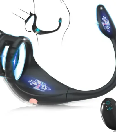 Soft silicone remote control dual vibration cock ring and tapered prostate bullet plug set for solo and couples bedroom play
