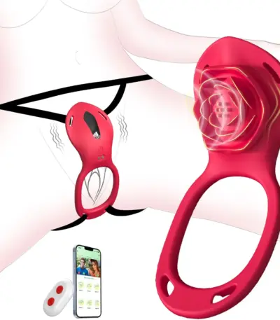 Rose shape silicone wearable vibrator with remote and phone app control for couple bedroom use