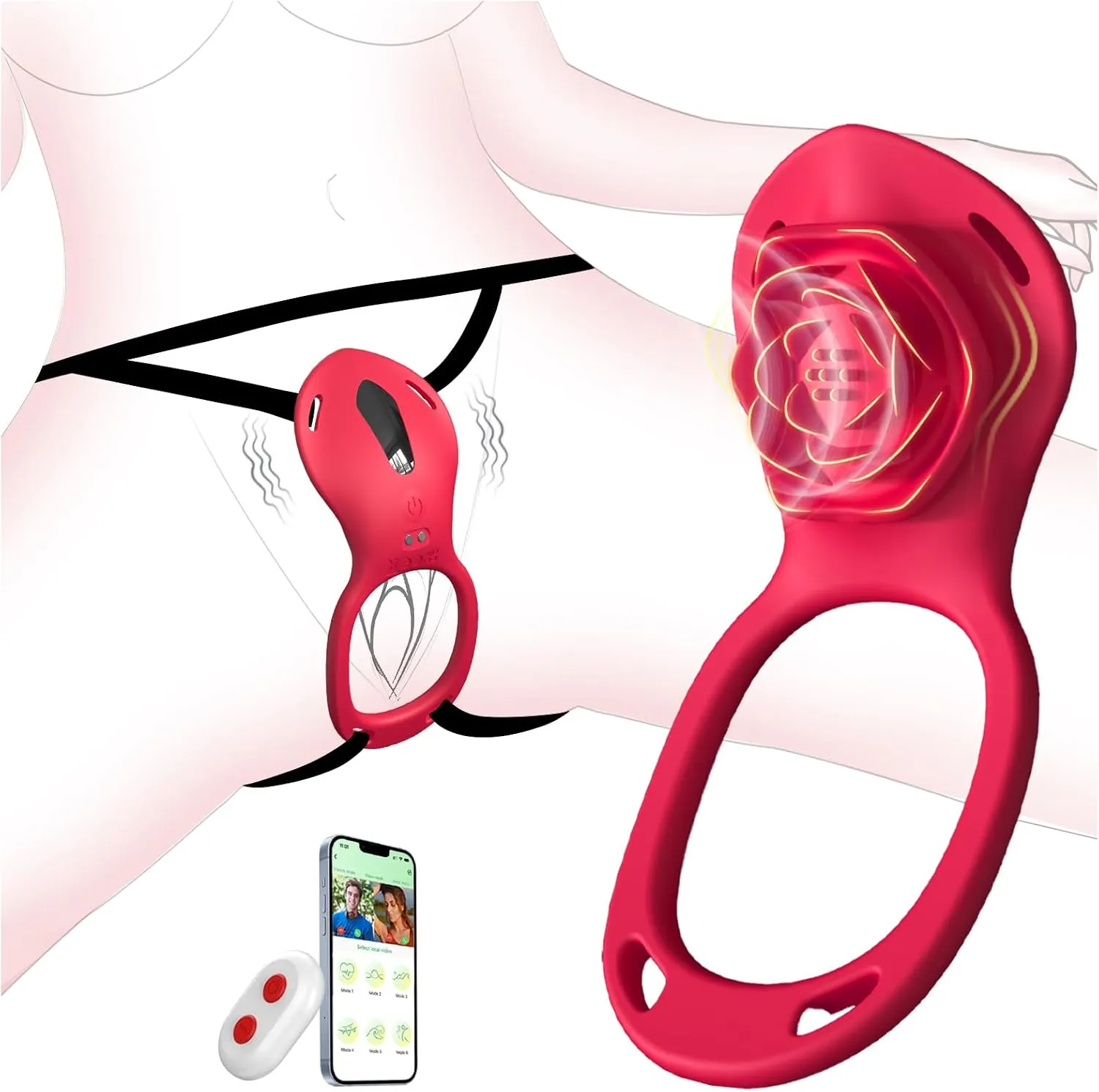 Rose shape silicone wearable vibrator with remote and phone app control for couple bedroom use