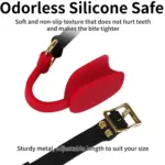 Red Silicone O-Ring Gag with Leather Strap - Image 4